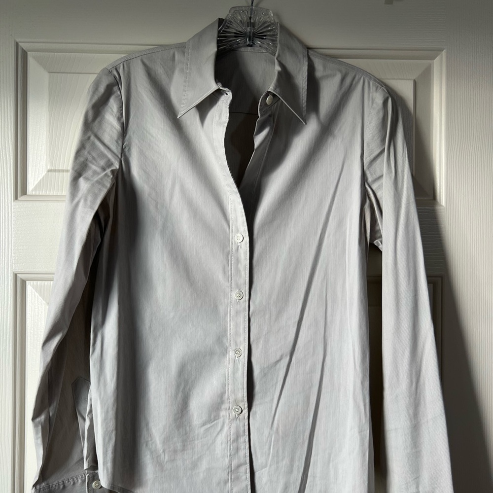 Theory grey pinstripe blouse
